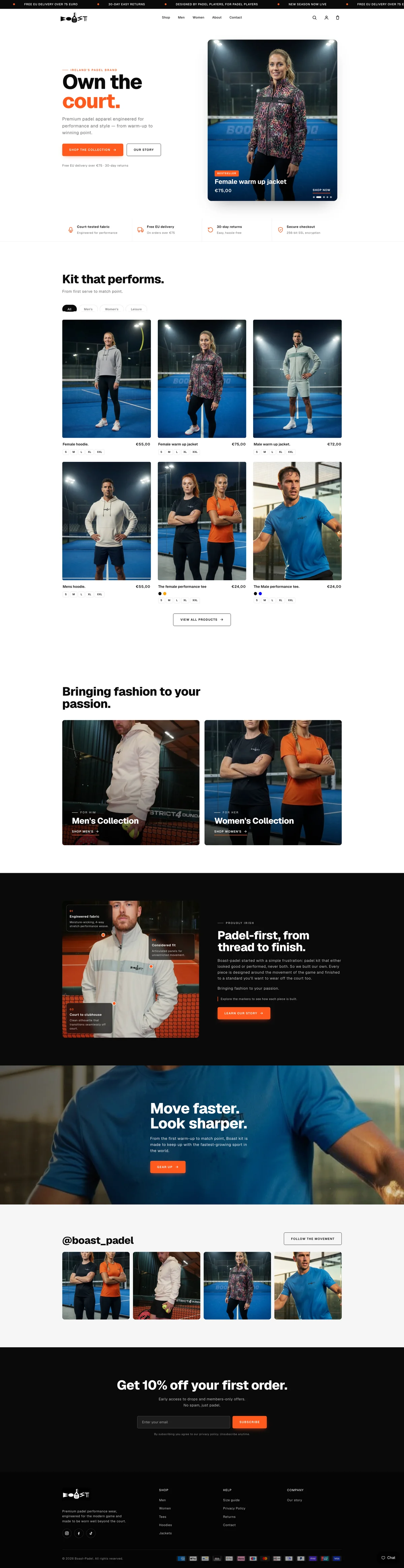 The Boast Padel website, full page